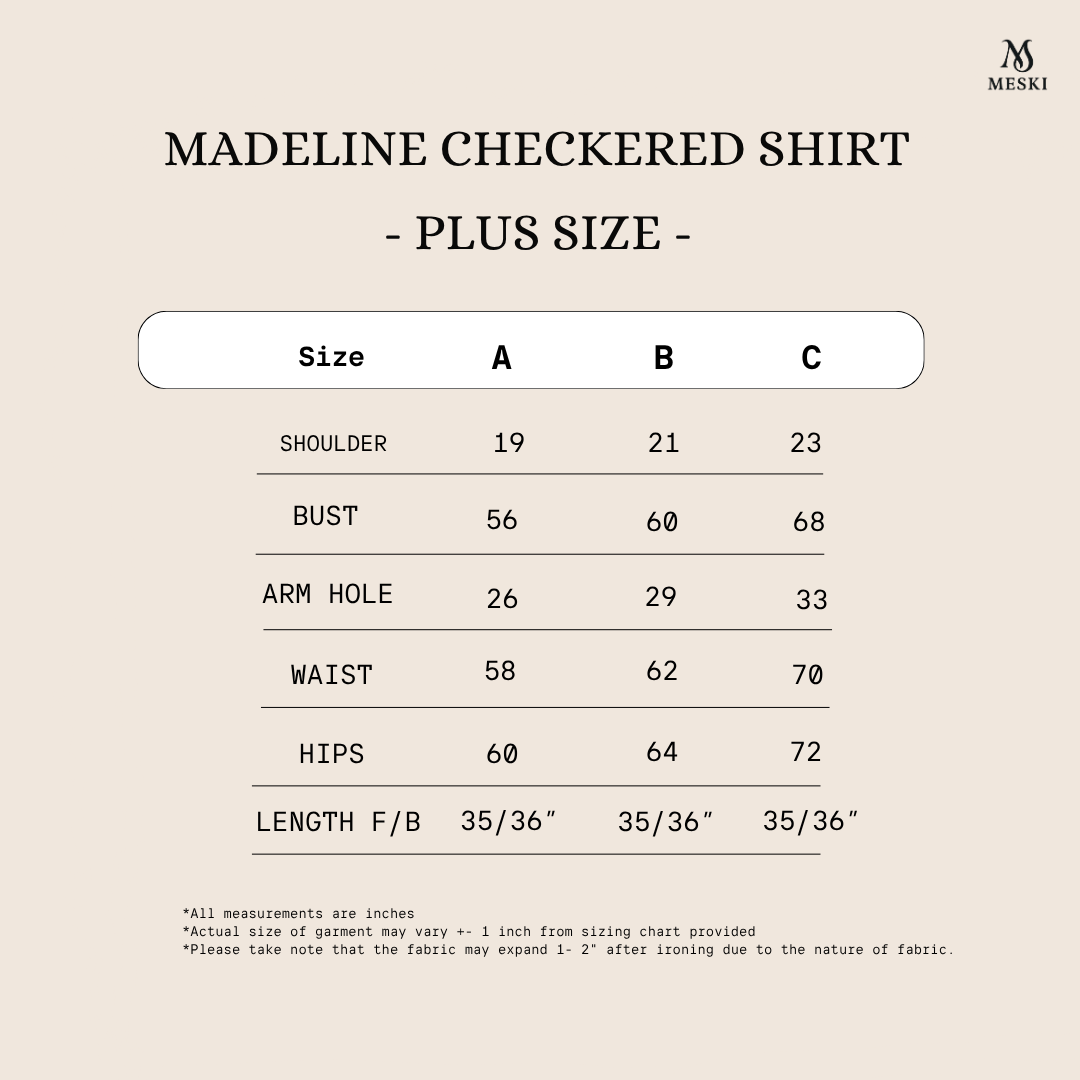 revised size chart