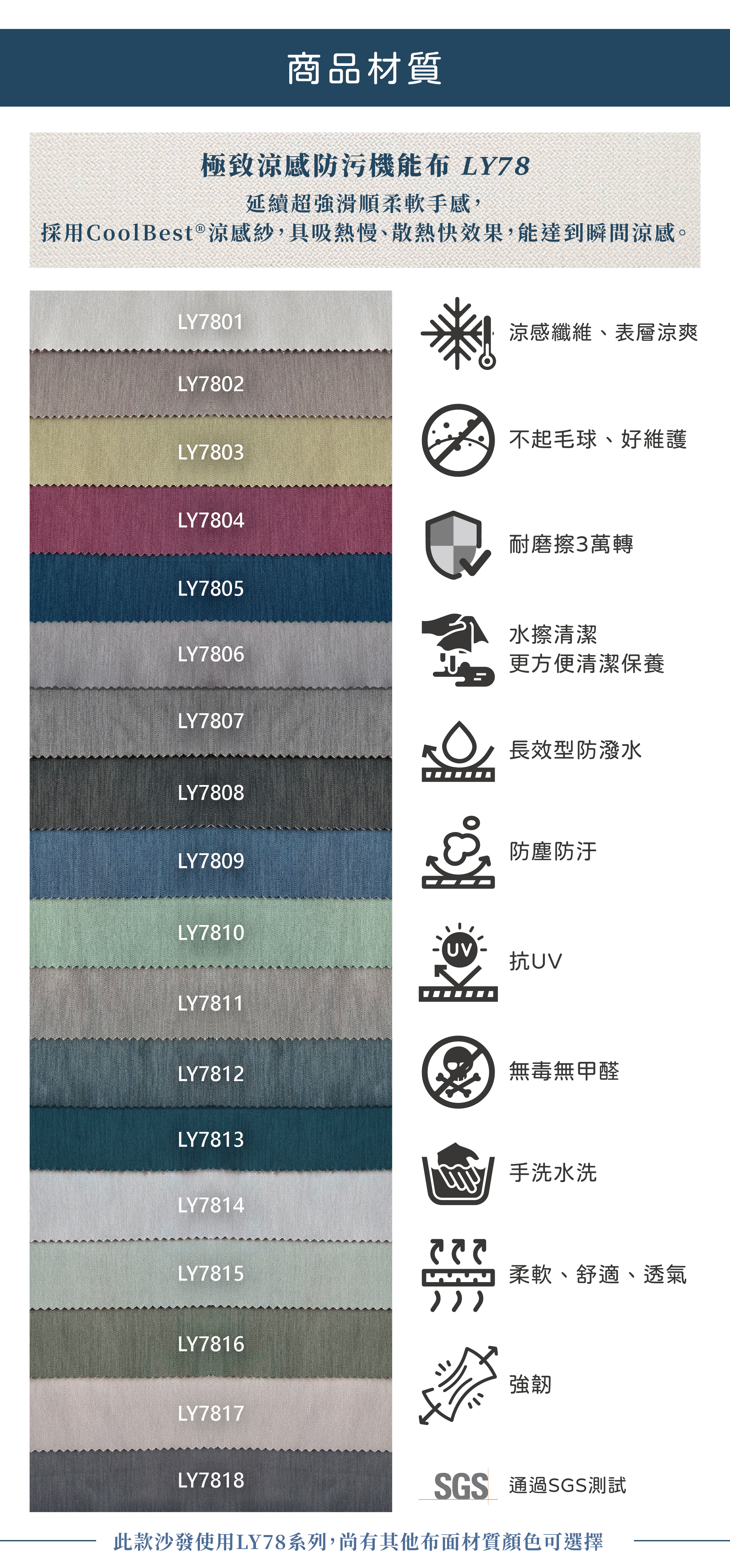 商品材質_極致涼感防污機能布LY78_蘭陽LY78