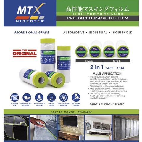 MTX MICROTEX PRE TAPED MASKING FILM 110cm x 25 Yards (44
