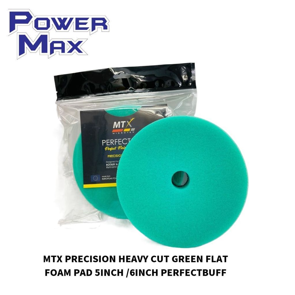 MTX PRECISION HEAVY CUT GREEN FLAT FOAM PAD 5INCH _6INCH PERFECTBUFF