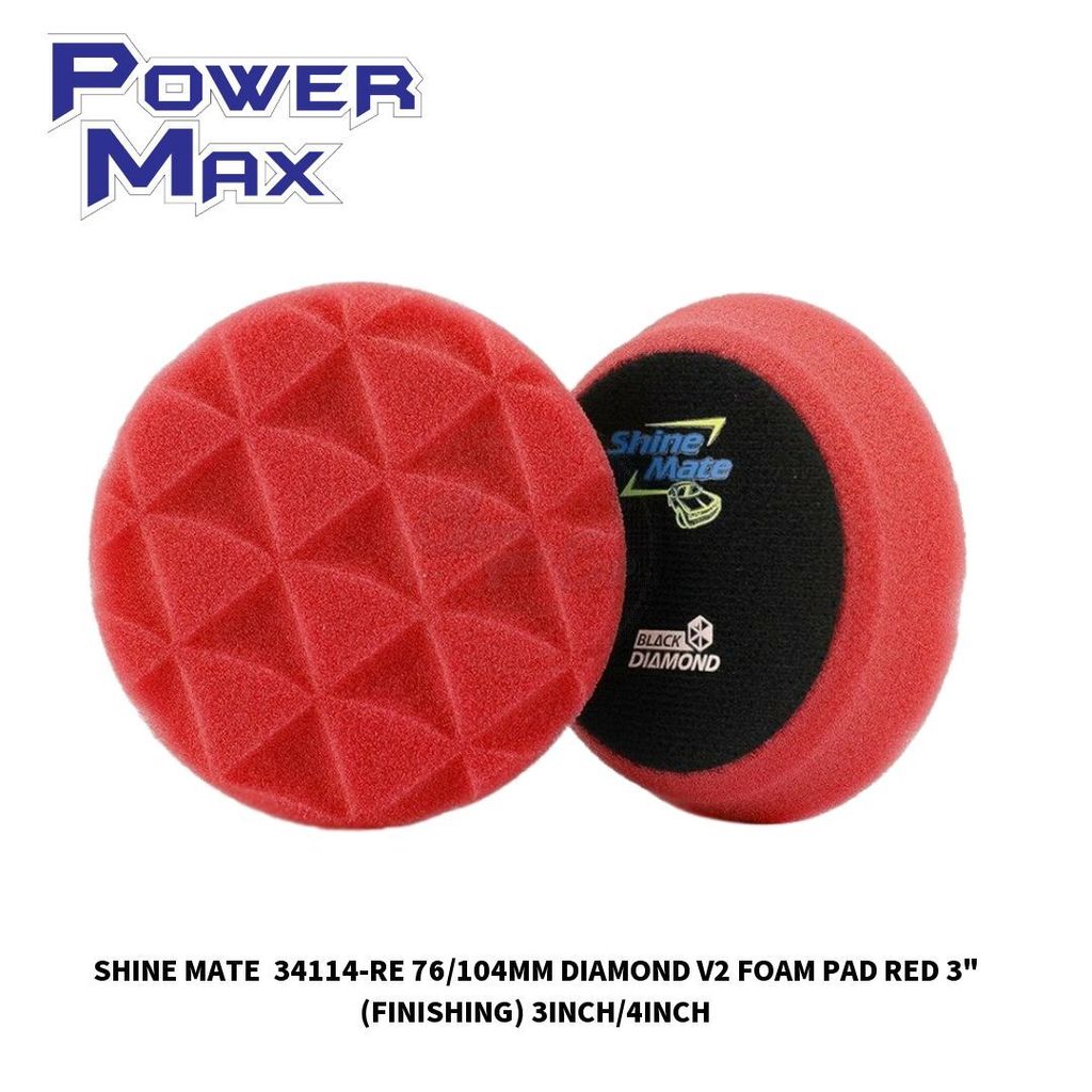 SHINE MATE  34114-RE 76_104MM DIAMOND V2 FOAM PAD RED 3_ (FINISHING) 3INCH_4INCH