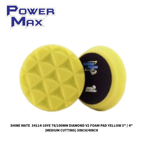 SHINE MATE  34114-10YE 76_100MM DIAMOND V2 FOAM PAD YELLOW 3_ _ 4_ (MEDIUM CUTTING) 3INCH_4INCH