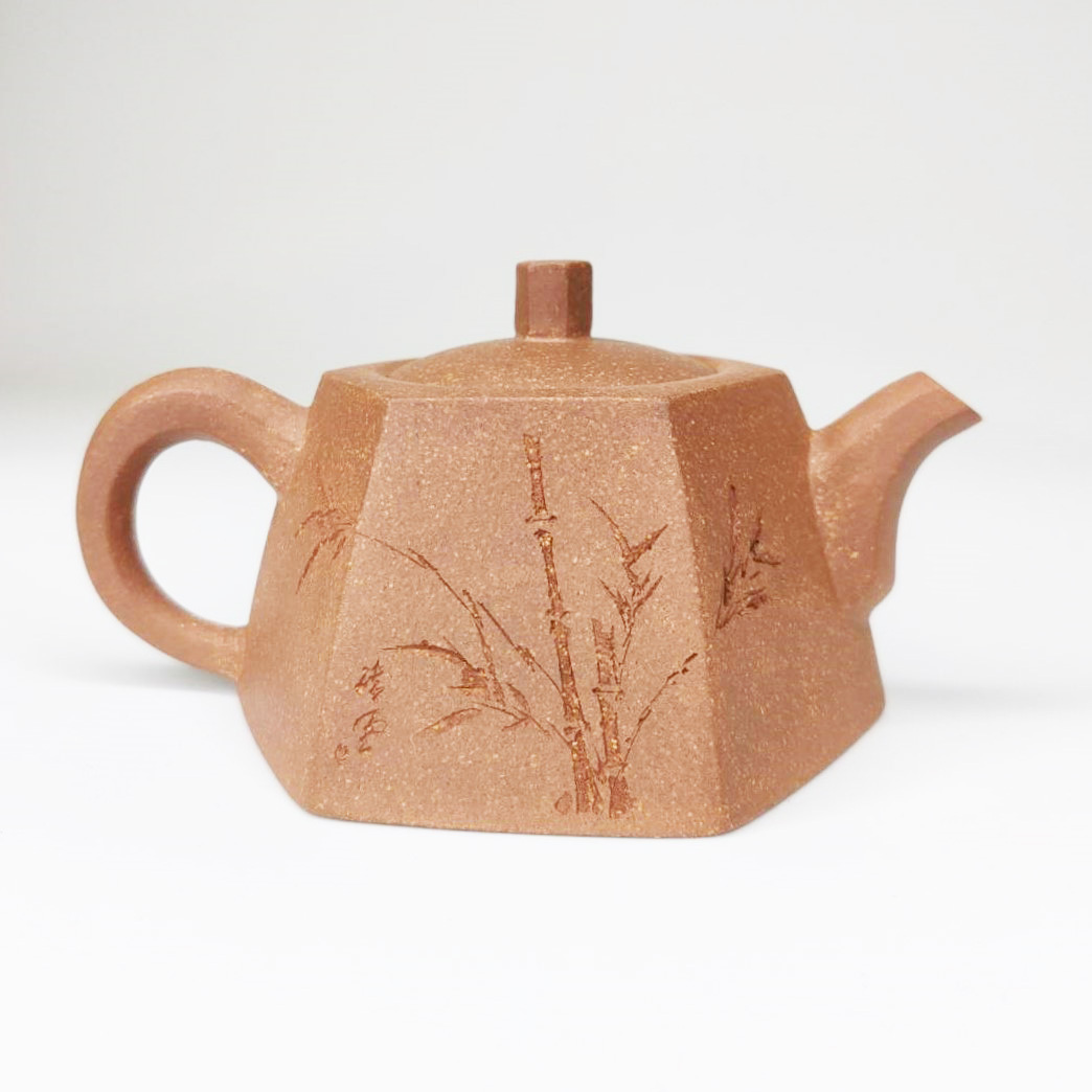 美品 中国美術 紫砂盆栽鉢植木鉢 梅蘭竹紋樣四角紫砂鉢 紅雨刻