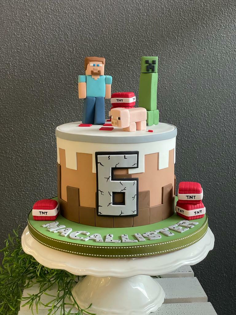 A Pink Minecraft Birthday Cake for a Girl