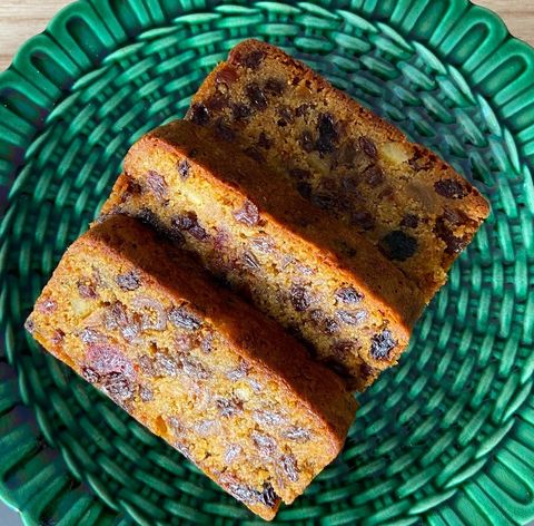 Fruit cake close up slice