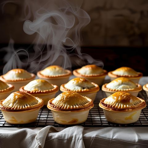 12 mini quiches with mushroom and spinach and 12 mini chicken pies with pastry
