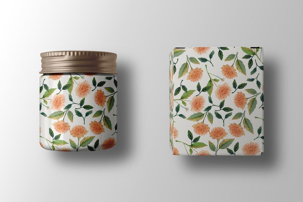 Peach Dahlia top-view-cosmetic-bottle-and-box-packaging-mockup