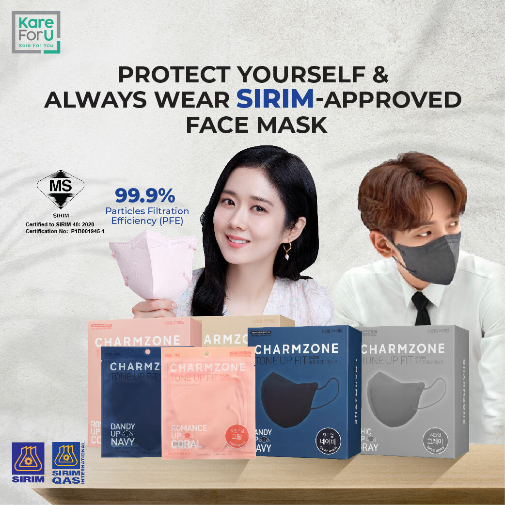 CORAL Pink (M Size) CHARMZONE Tone Up Fit Premium Protective Fashion Mask (SIRIM CERTIFIED) - (25PCS/BOX)