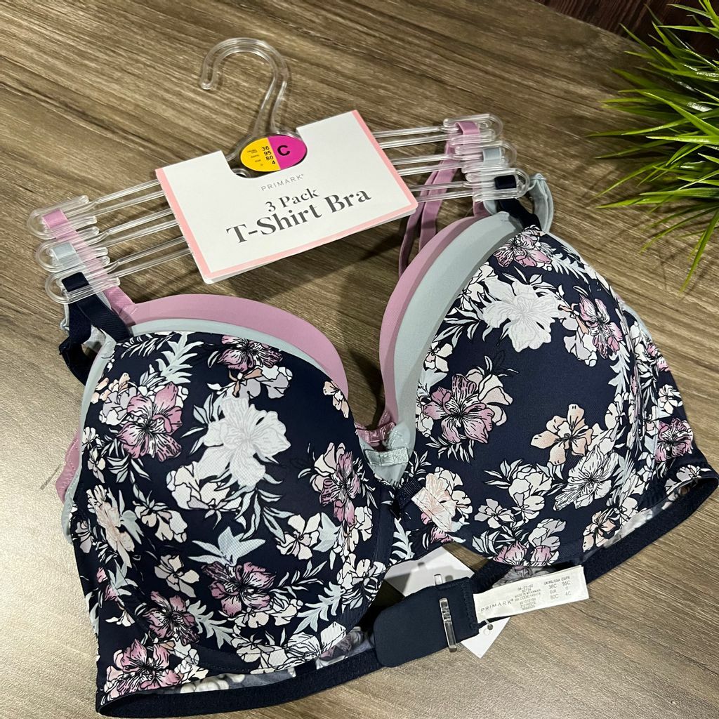 CLEARANCE!! - PRIMARK T-Shirt Bra Floral (3pack) - 34C