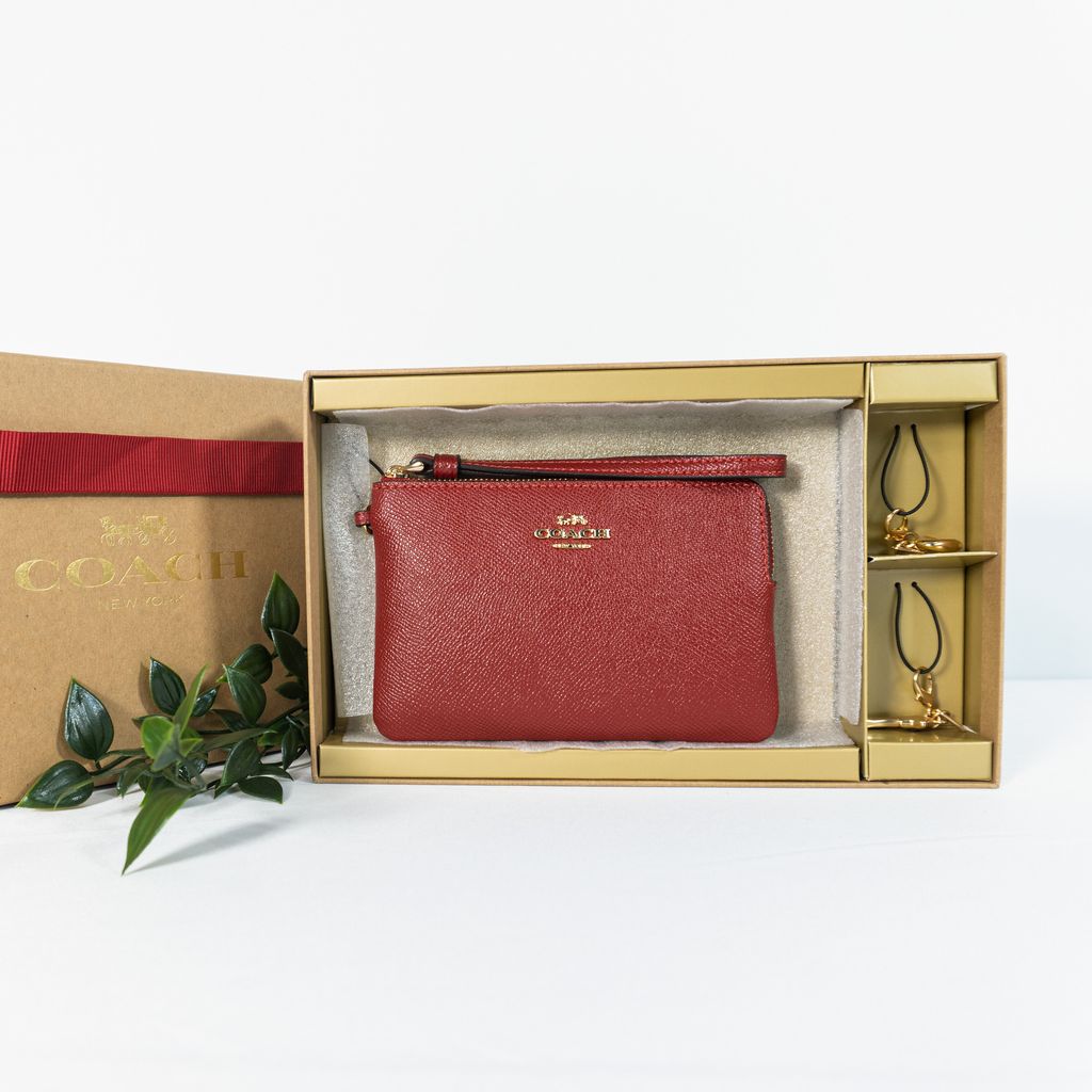 COACH Boxed Corner Zip Wristlet With Charm in Red 3