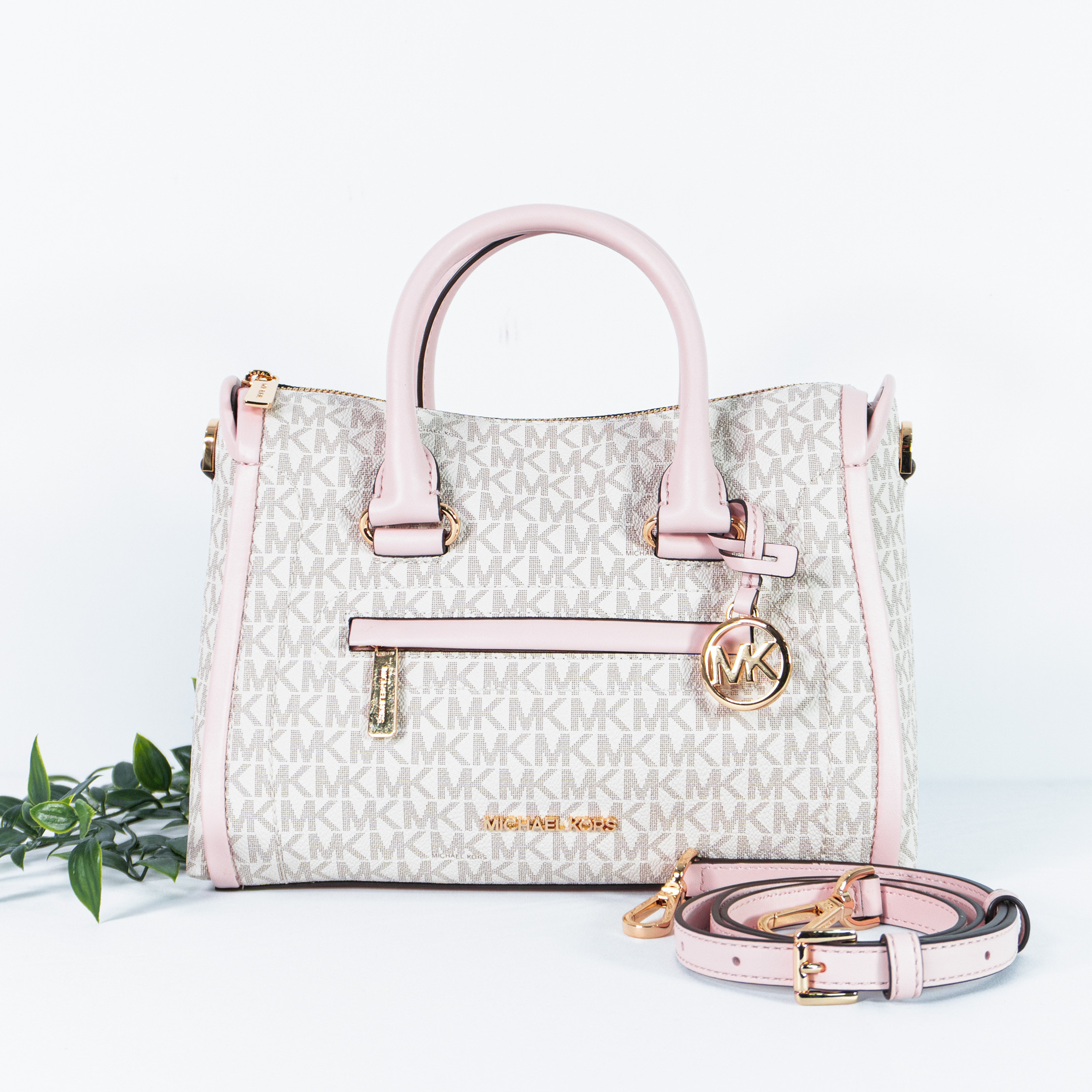 MICHAEL KORS Carine Medium Logo Satchel in Powder Blush Multi (35F2GCCS3B)  – Masfreenky Shopperholic