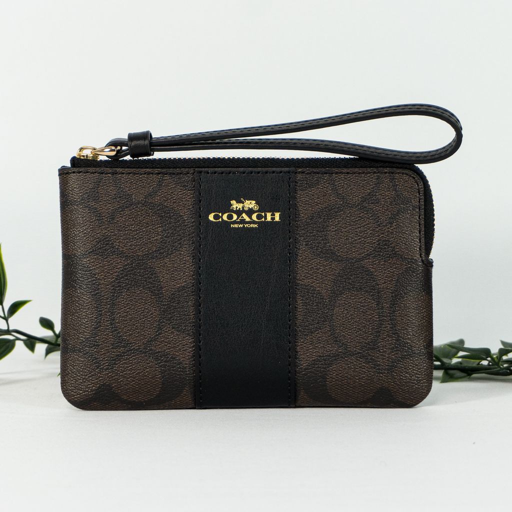 Coach 58035 Signature Small Wristlet Khaki Black