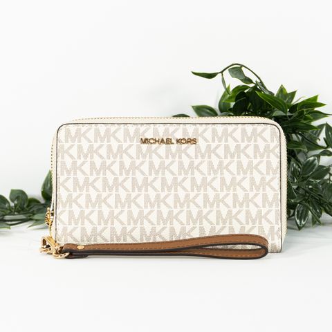 MICHAEL KORS Women's Jet Set Travel Medium Zip Around Phone Holder Wallet Vanilla 1