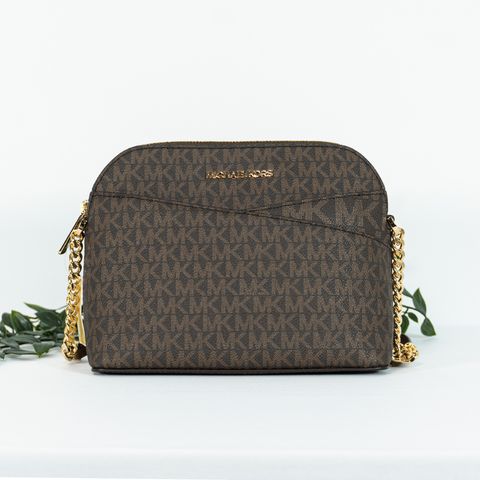 MICHAEL KORS Jet Set Travel Medium Dome X-Cross Crossbody in Signature Brown 1