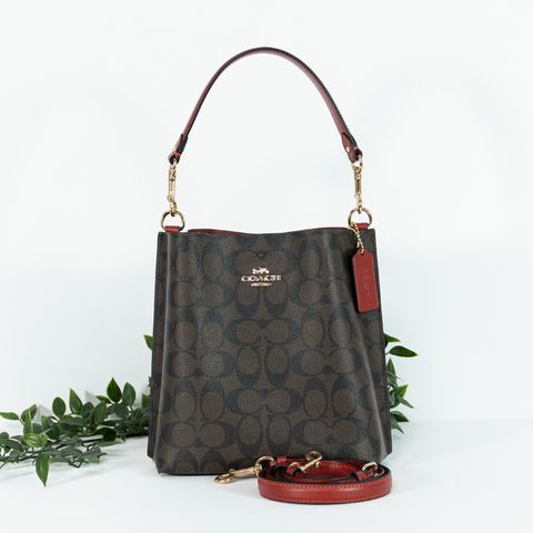 COACH Mollie Bucket Bag 22 In Signature Canvas in Brown 1941 Red 1