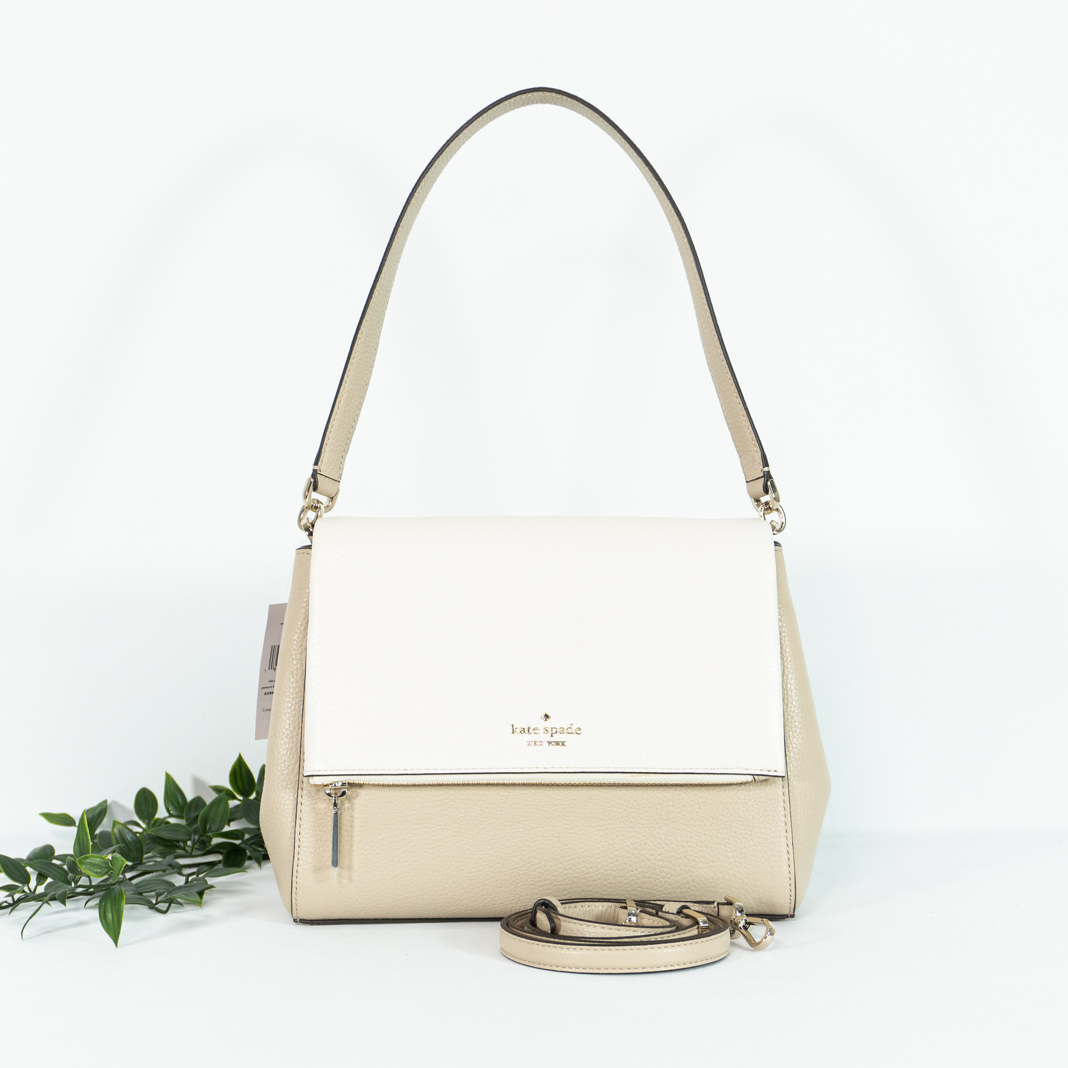 KATE SPADE Leila Pebbled Leather Colorblock Medium Flap Bag in Light Sand  (K6762) – Masfreenky Shopperholic