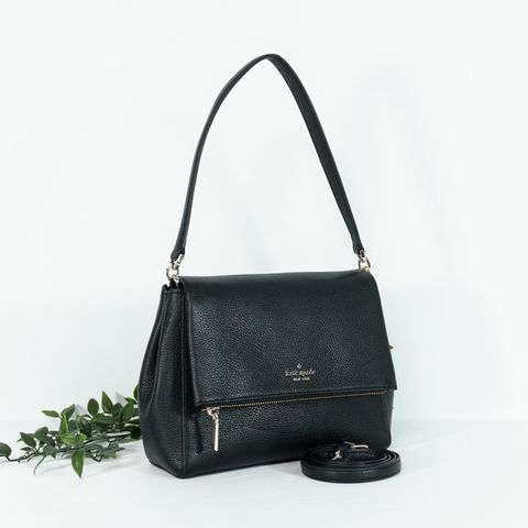 KATE SPADE Leila Pebbled Leather Medium Flap Bag in Black 2