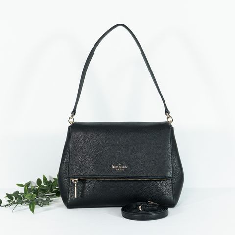 KATE SPADE Leila Pebbled Leather Medium Flap Bag in Black 1
