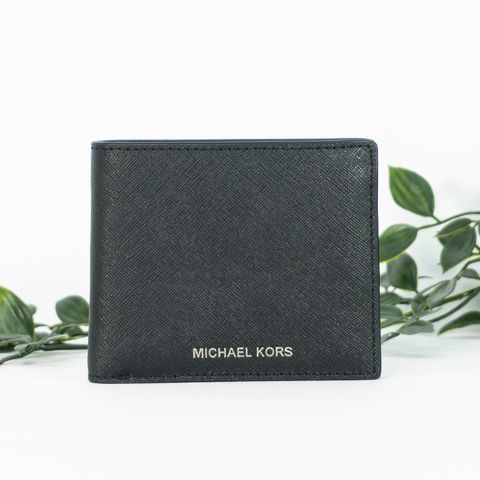 MICHAEL KORS Harrison Crossgrain Leather Billfold Wallet With Coin Pocket in Black 1