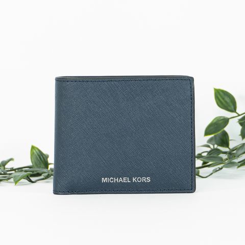 MICHAEL KORS Harrison Crossgrain Leather Billfold Wallet With Coin Pocket in Navy 1