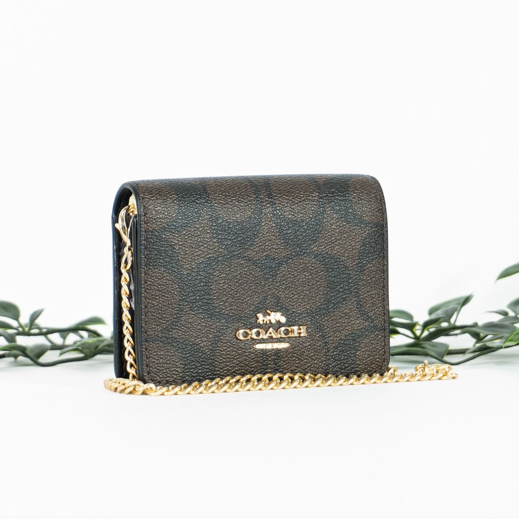 COACH Mini Wallet On A Chain In Signature Canvas in Brown Black (6650) –  Masfreenky Shopperholic