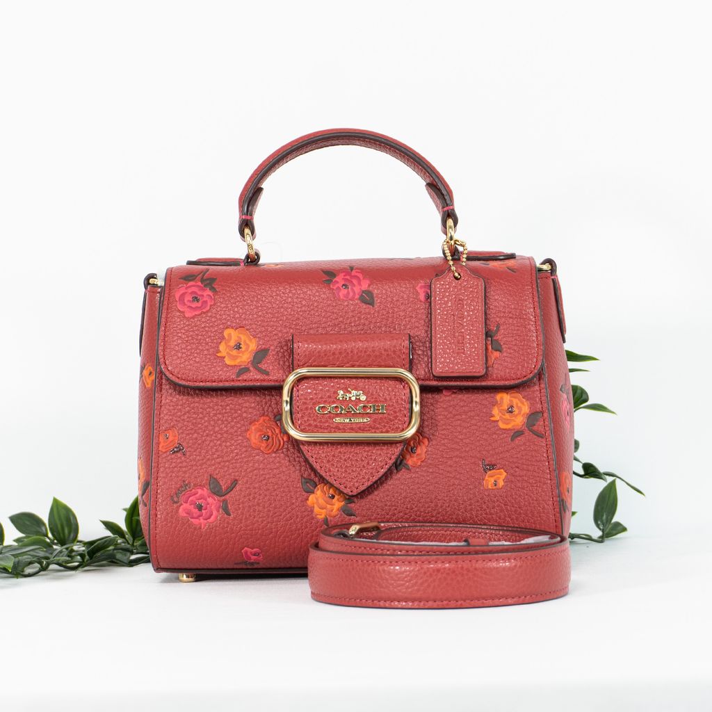 COACH Morgan Top Handle Satchel With Peony Print in Red Apple Multi 1