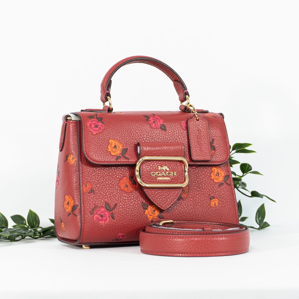 COACH Morgan Top Handle Satchel With Peony Print in Red Apple Multi 2