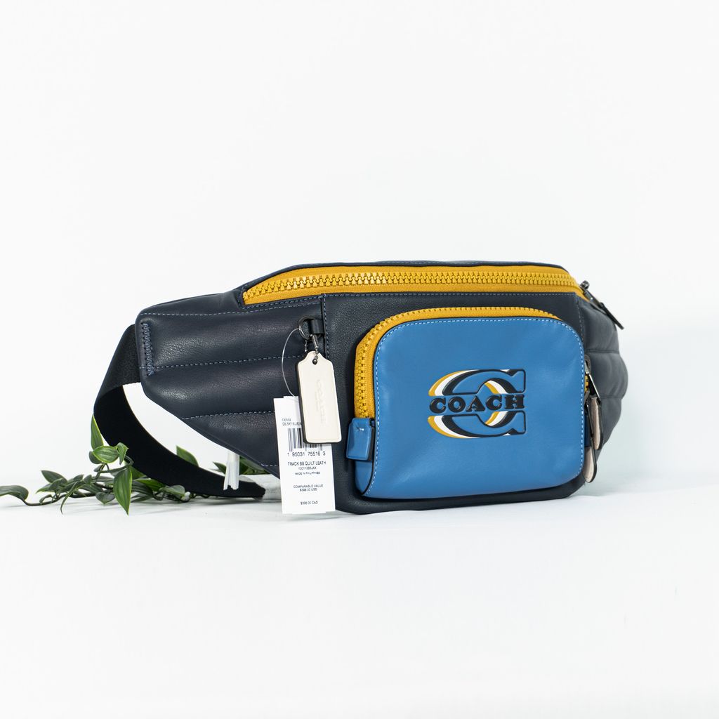 COACH Track Belt Bag With Quilting And Coach Stamp in QBSky BlueMidnight Multi 2