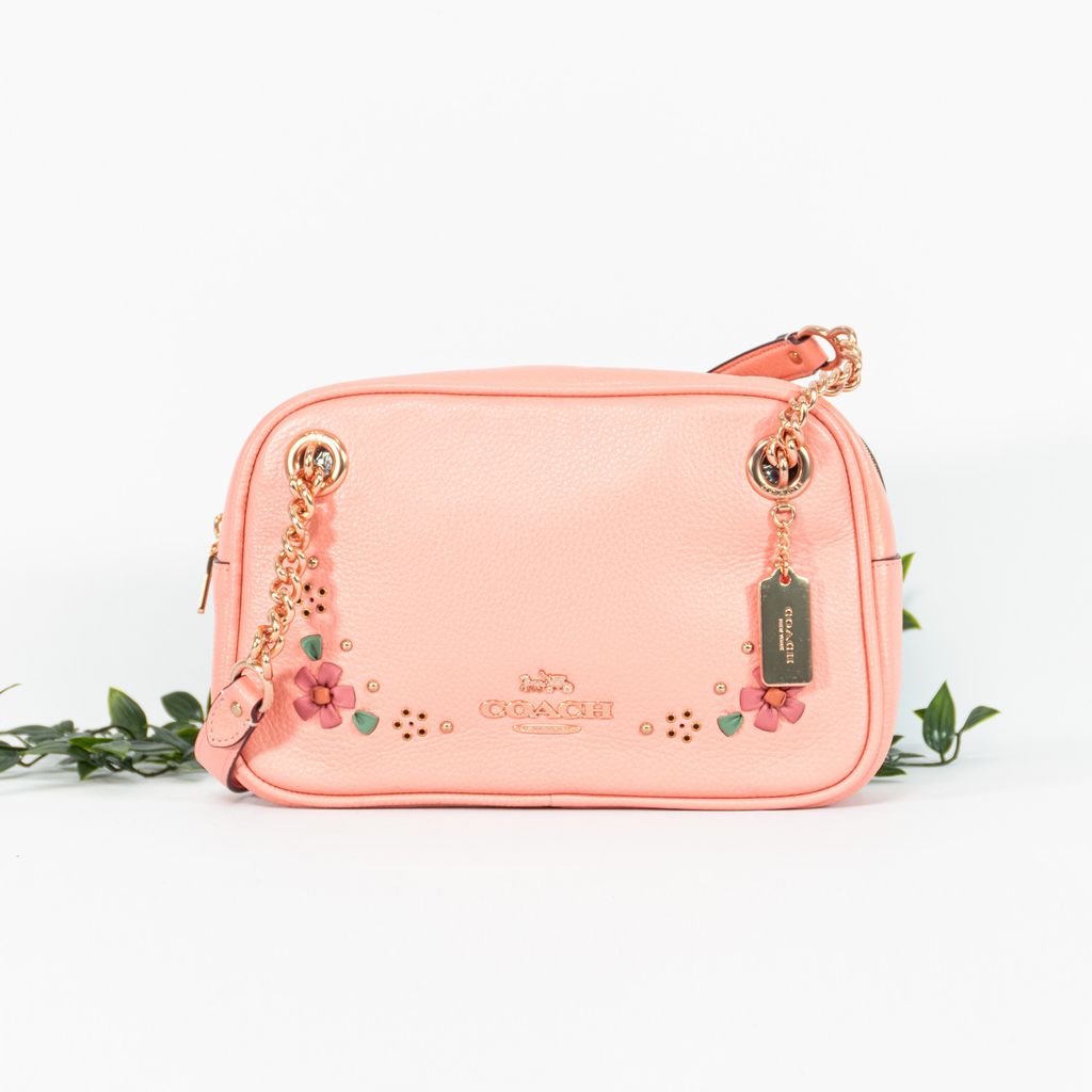 COACH Cammie Chain Shoulder Bag Floral Whipstitch Faded Blush Multi 1