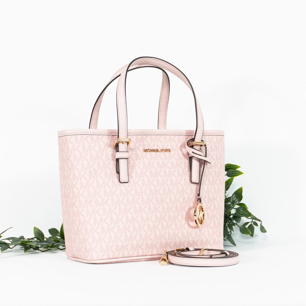 MICHAEL KORS 35T9GTVT0B Jet Set Travel Extra-Small Logo Top-Zip Tote Bag In  Dark Powder Blush 