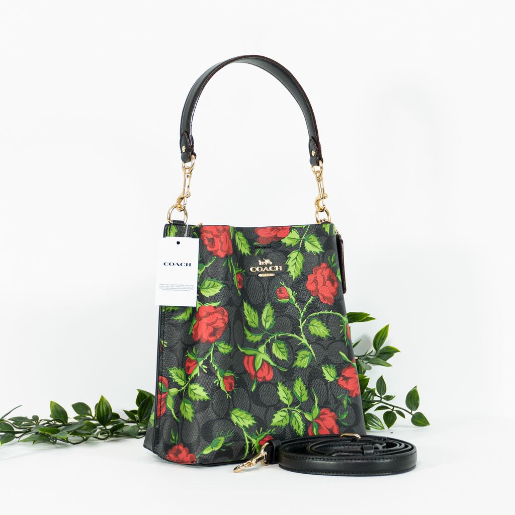 COACH Mollie Bucket Bag 22 In Signature Canvas With Fairytale Rose Print in GraphiteRed Multi 2