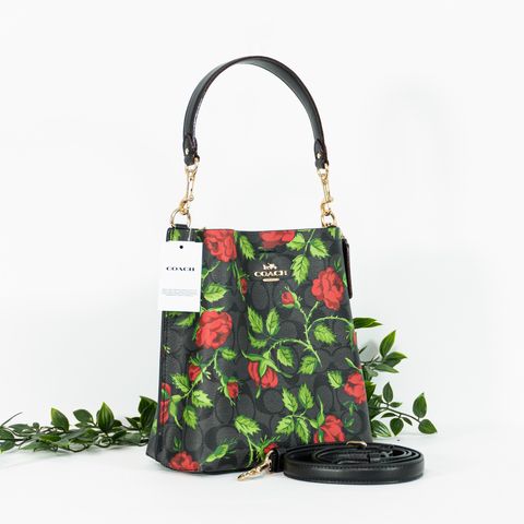 COACH Mollie Bucket Bag 22 In Signature Canvas With Fairytale Rose Print in GraphiteRed Multi 2