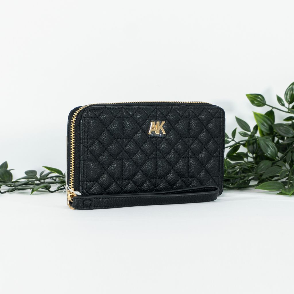 ANNE KLEIN Quilted Slim Zip Wallet In Black 2