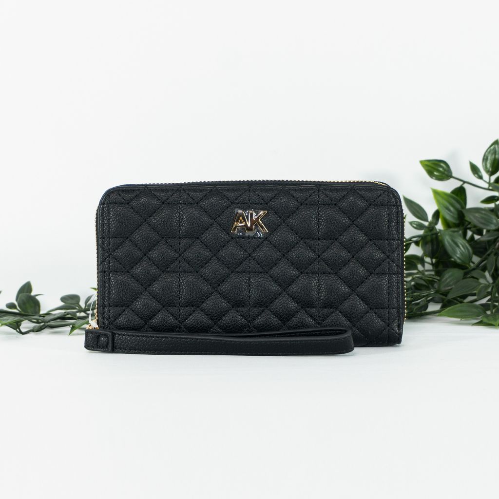 ANNE KLEIN Quilted Slim Zip Wallet In Black 1