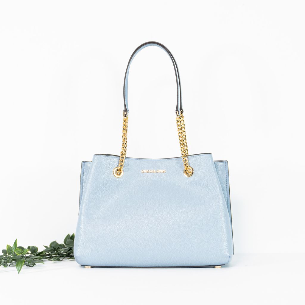 MICHAEL KORS Teagen Large Pebbled Leather Shoulder Bag in Pale Blue 1