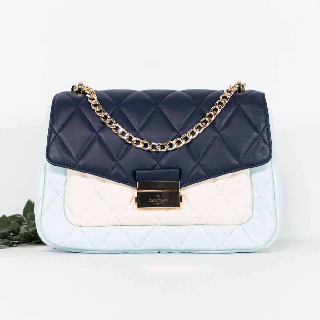 KATE SPADE Carey Colorblock Quilted Leather Medium Flap Shoulder Bag in Turquoise Glass Multi 1