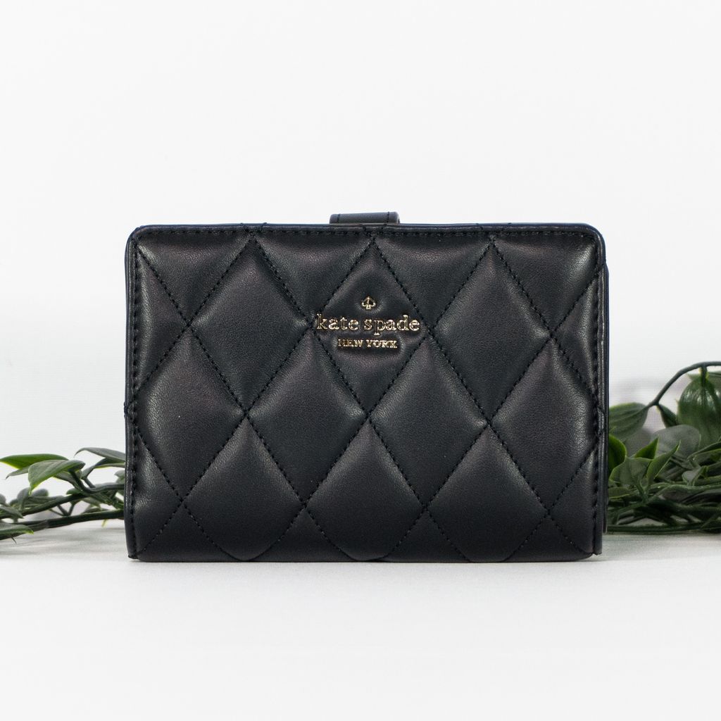 KATE SPADE Carey Smooth Quilted Leather Medium Compact Bifold Wallet in Black 1