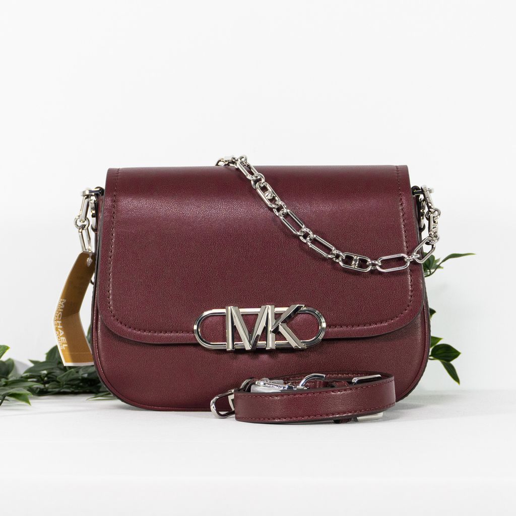 MICHAEL KORS Parker Medium Leather Messenger Bag in Merlot 1