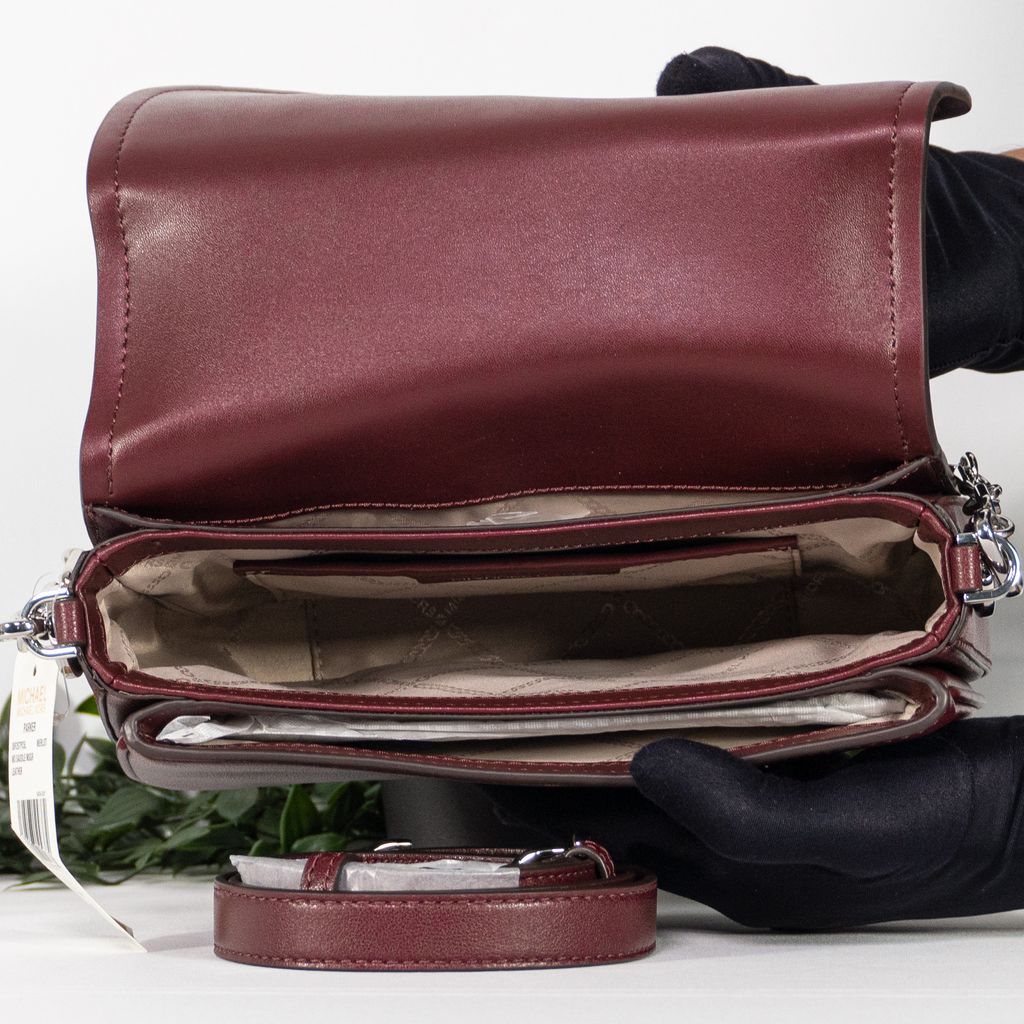 MICHAEL KORS Parker Medium Leather Messenger Bag in Merlot 3