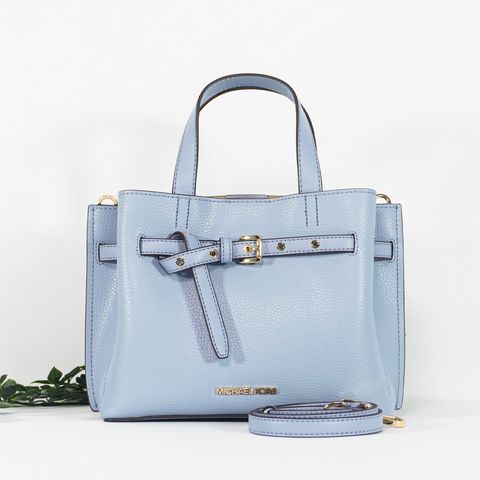 MICHAEL KORS Emilia Small Pebbled Leather Satchel in Pale Blue 1