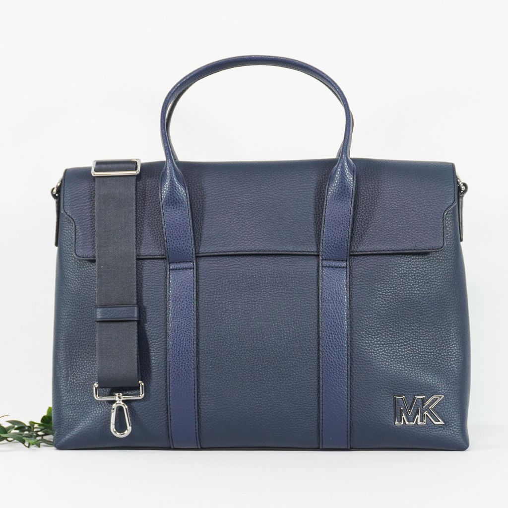 MICHAEL KORS Cooper Pebbled Leather Briefcase in Navy 1