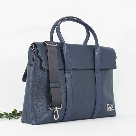 MICHAEL KORS Cooper Pebbled Leather Briefcase in Navy 2