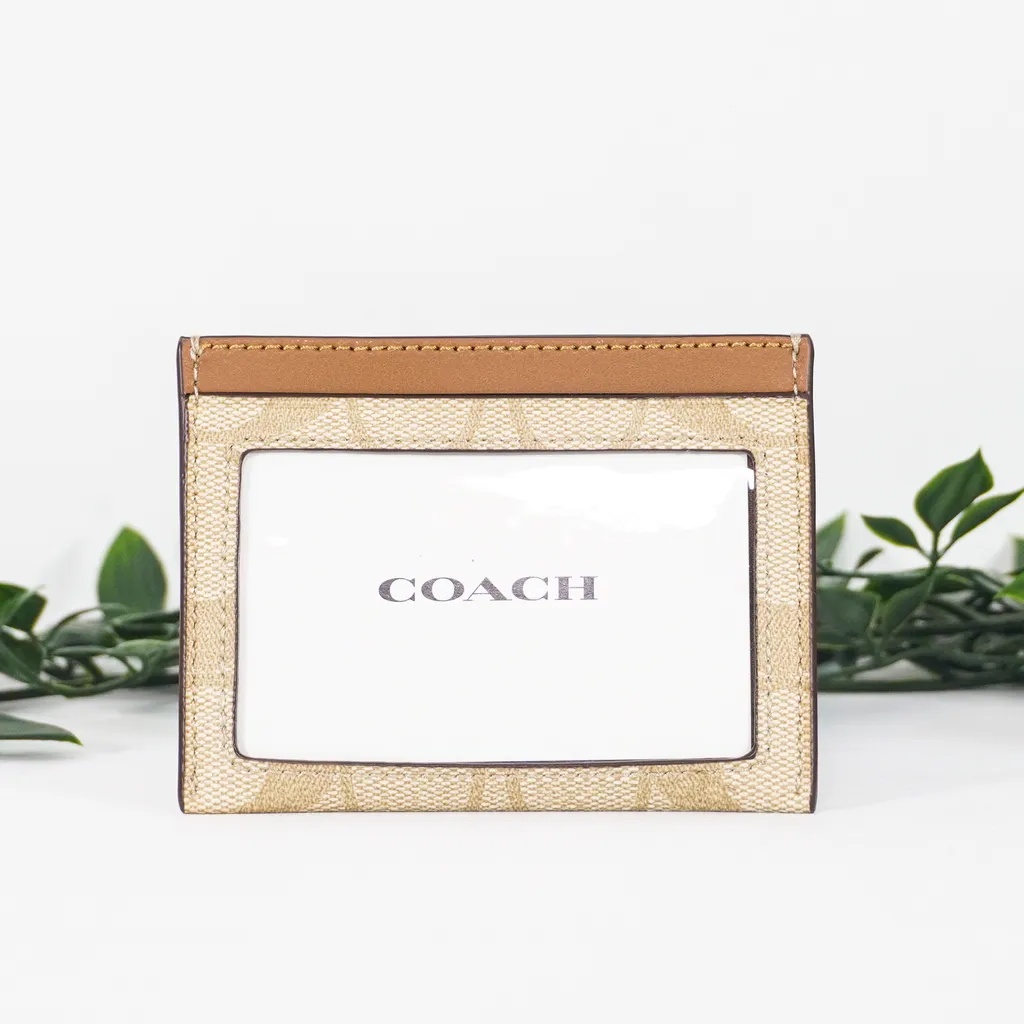 COACH Slim Id Card Case In Signature Canvas in Light KhakiLight Saddle 2