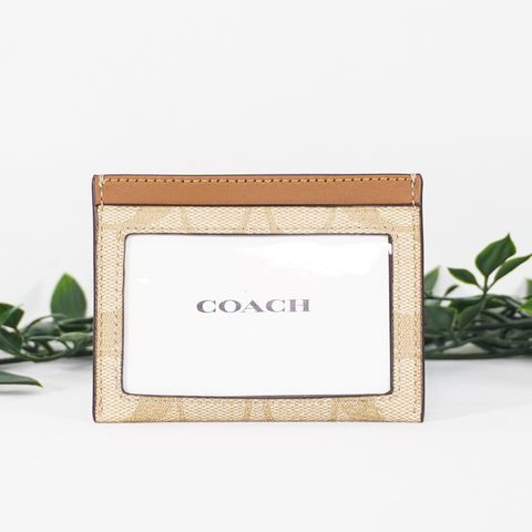 COACH Slim Id Card Case In Signature Canvas in Light KhakiLight Saddle 2