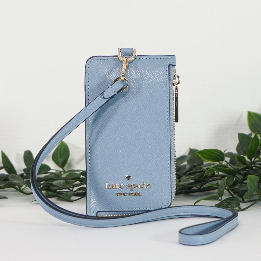 KATE SPADE Madison Saffiano Leather Card Case Lanyard in Polished Blue 2