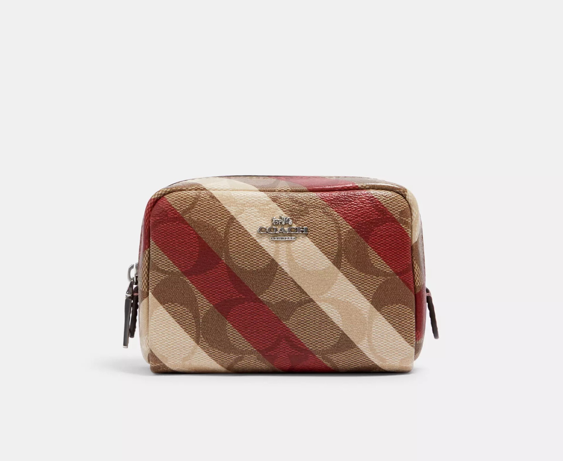 COACH Mini Boxy Cosmetic Case In Signature Canvas With Diagonal Stripe Print in Khaki Multi C1389