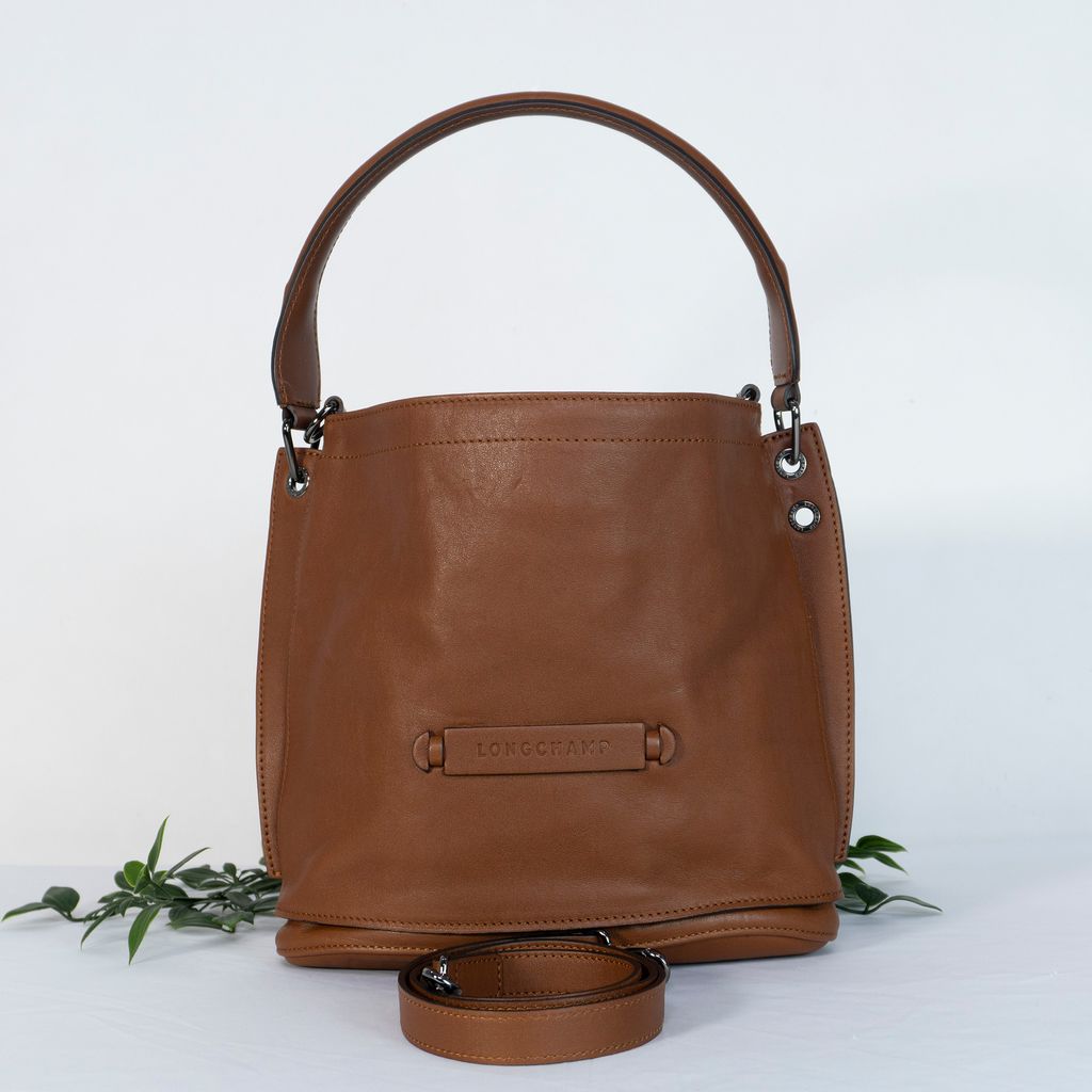 LONGCHAMP Leather 3D Bucket Crossbody Bag in Brown - Front