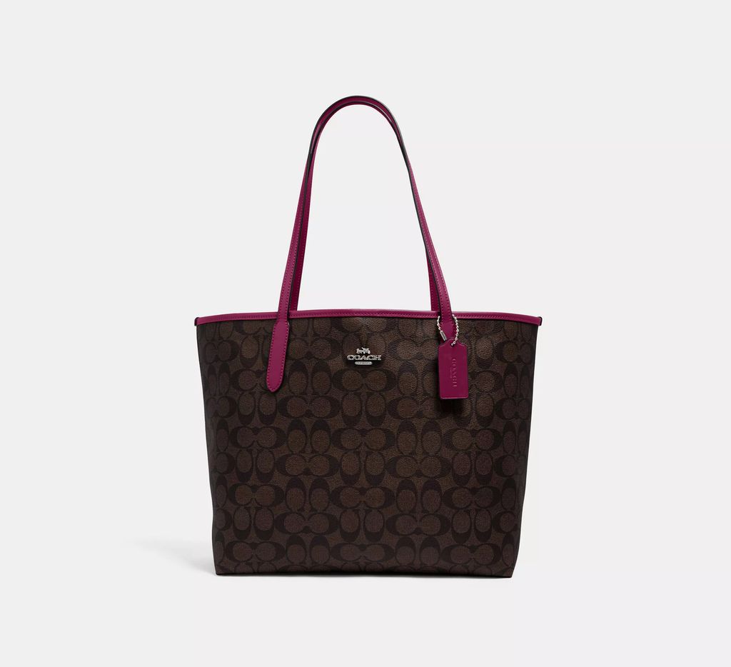 COACH Signature City Tote in Brown Bright Violet (5696)