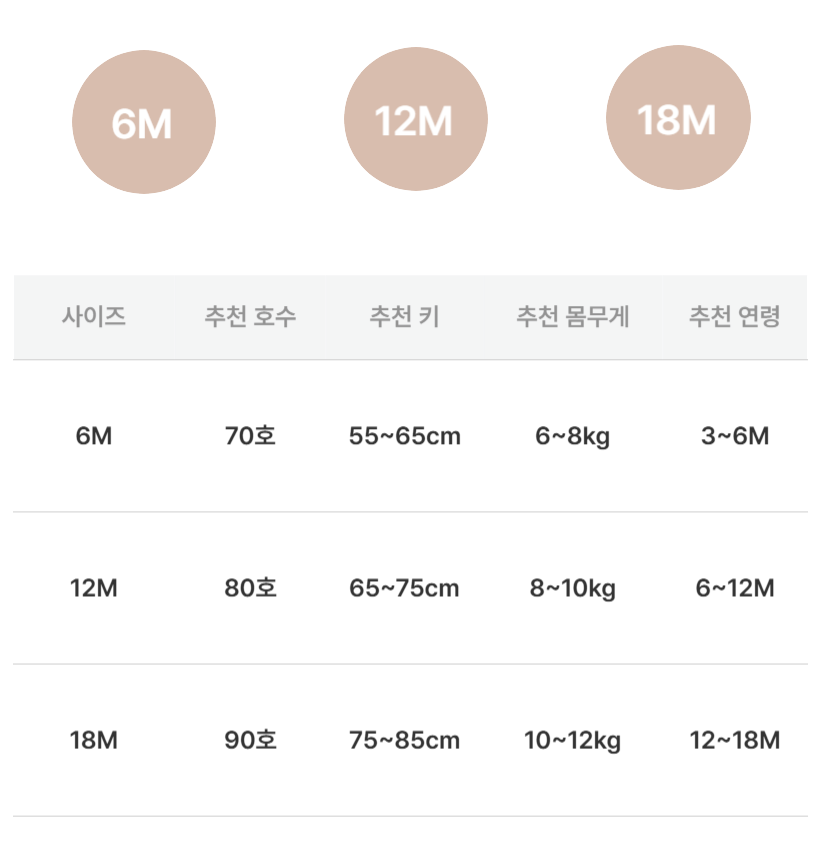 Baby 사이즈표(6M~12M)