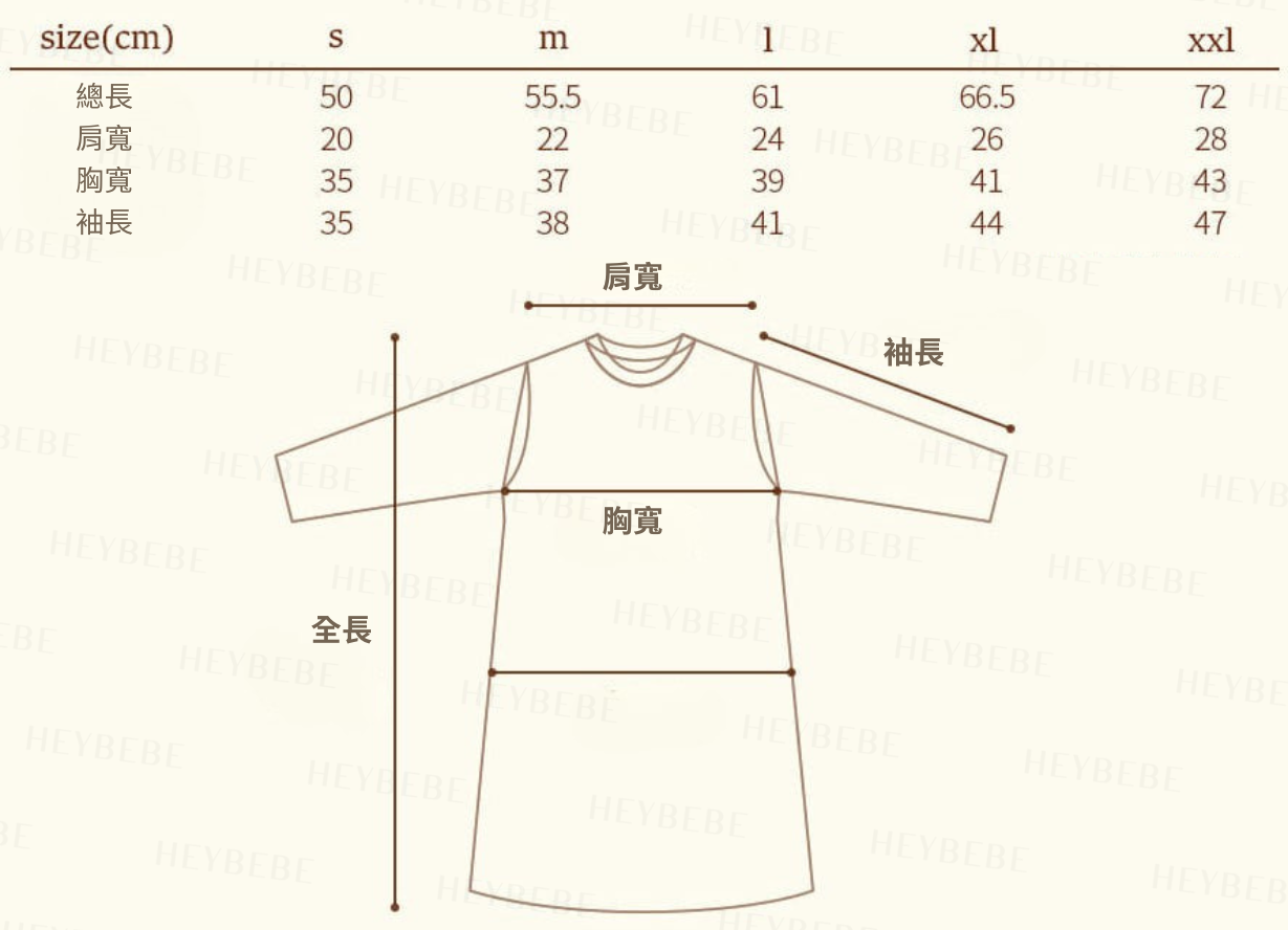總長 肩寬 胸寬 袖長